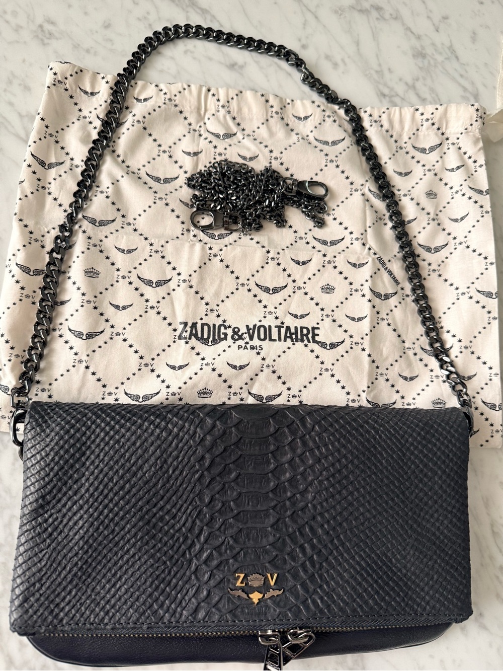 Zadig & Voltaire dark grey Python-Embossed Rock Crossbody Bag